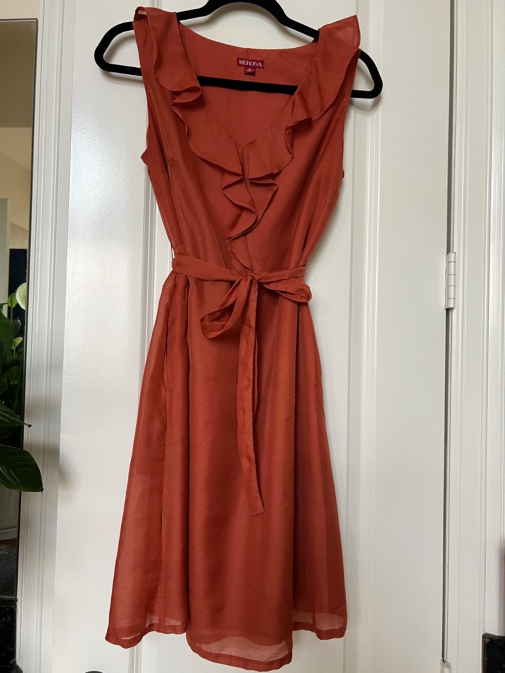 Merona Rust-Red Ruffle Tie-Waist Midi Dress